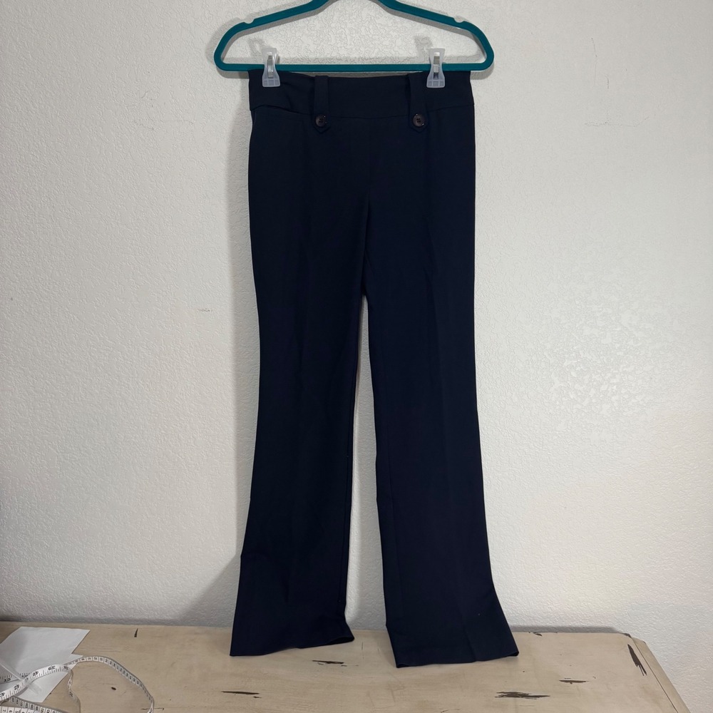 Rekucci Navy Blue Flare Dress‎ Pants Women Size 2 High Rise Button Detail